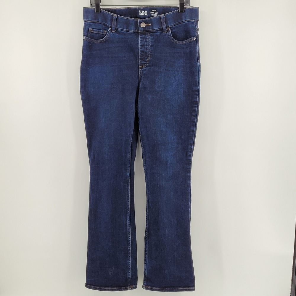 Lee Slim Fit Boot Cut Jeans Womens 12M Dark Blue High‎ Rise Stretch 1SIHB30